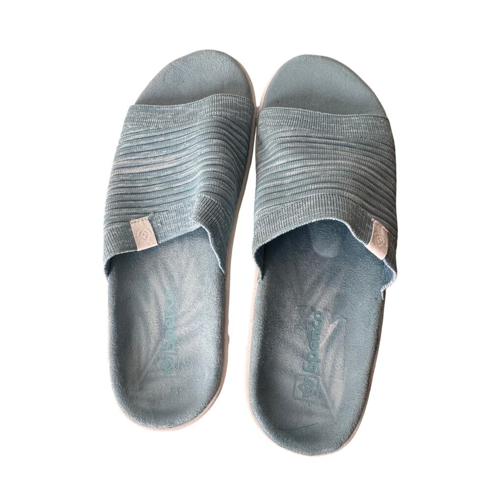 Spenco Odessa Fauna SP1245AQU
Womens Blue Canvas Slides Sandals
Shoes Sz 10B